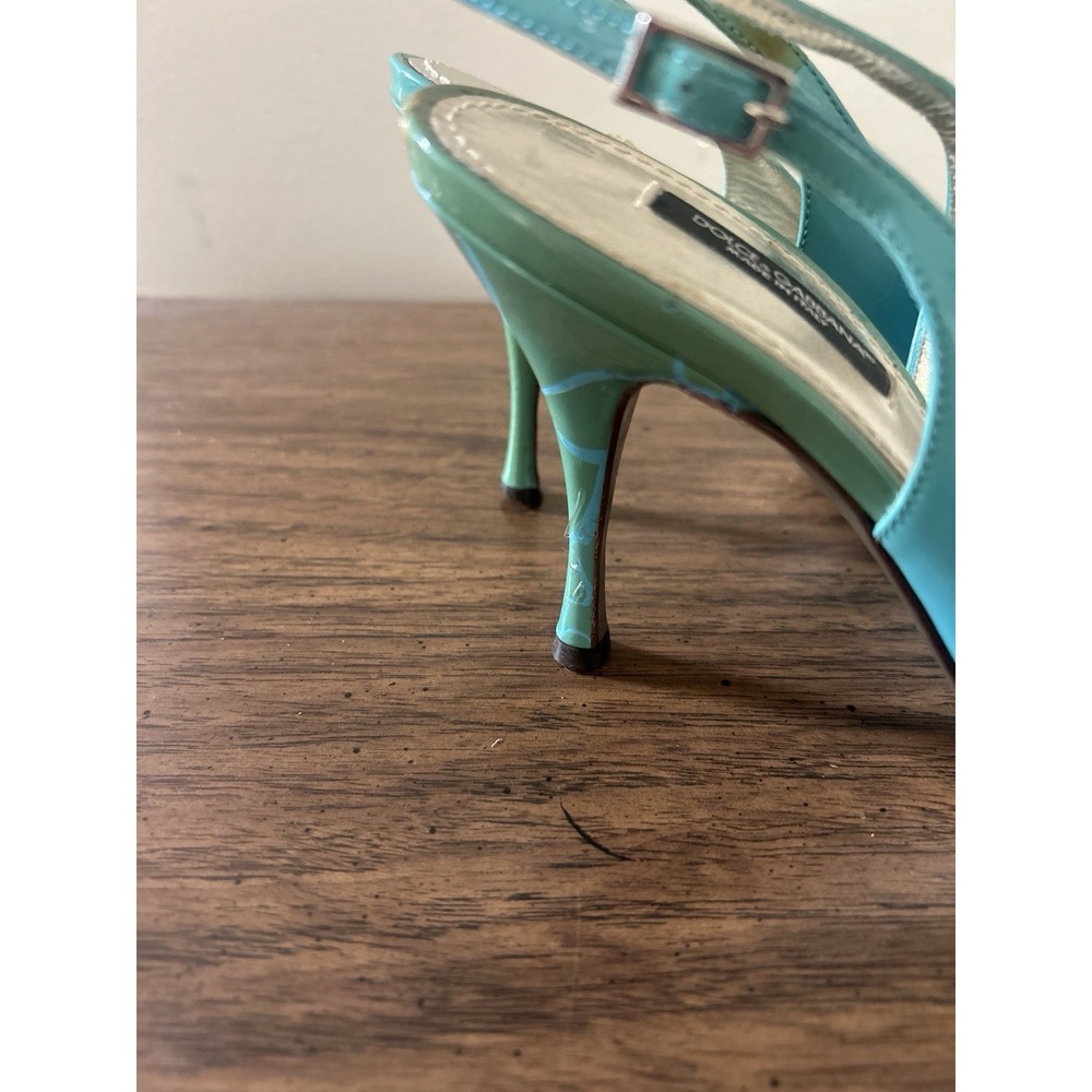 Dolce & Gabbana Patent Leather Slingback Pumps Turquoise EU 38.5 US 7.5/8 READ - Picture 4 of 16